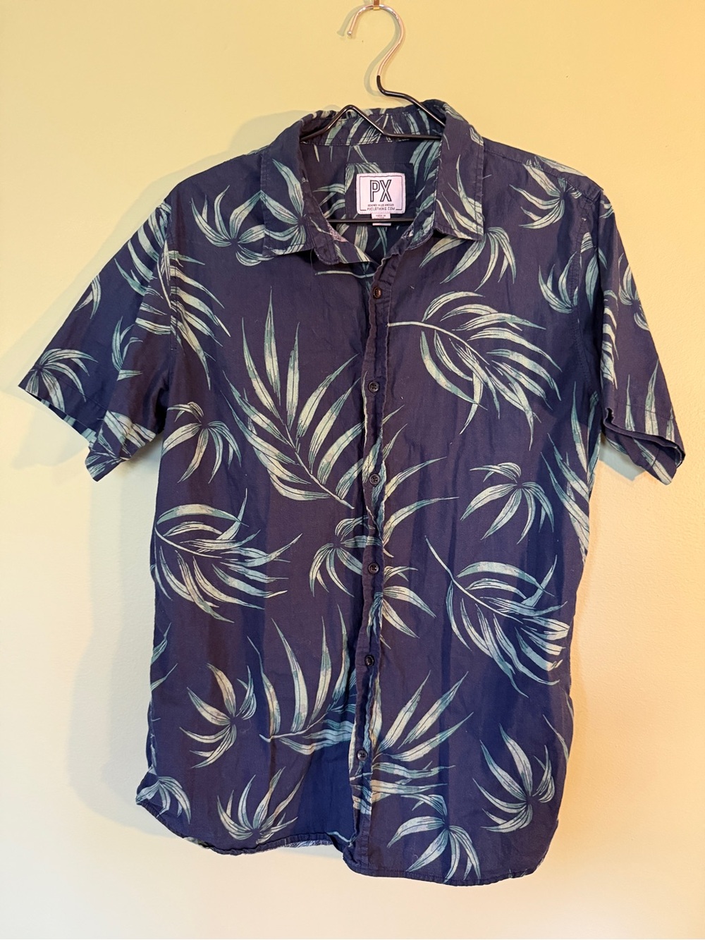 PX Navy Short-Sleeve Tropical Print Button-Down Shirt
